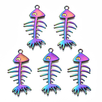 Rainbow Color Alloy Pendants, Cadmium Free & Lead Free, Fishbone