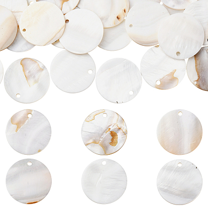 32шт. плоские круглые/дискообразные подвески из натуральных пресноводных ракушек