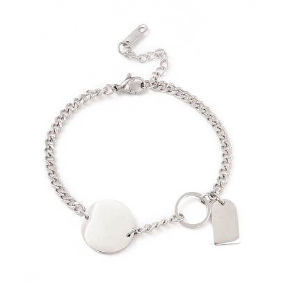 201 pulsera de acero inoxidable con dijes redondos y rectangulares para mujer
