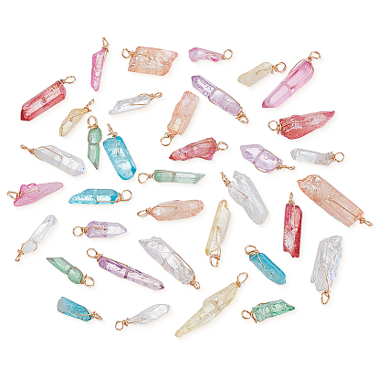 36 шт. 9 цвета подвески из натурального кварцевого кристалла, обвитого медной проволокой, самородки, золотые
