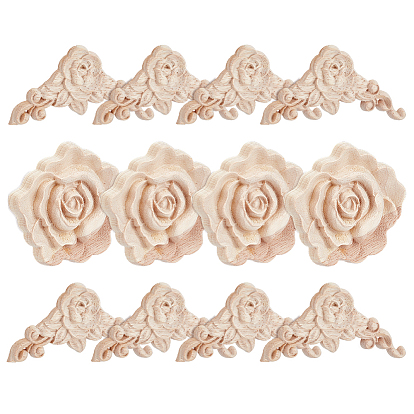 12 шт. 2 стиль натуральное цельное каучуковое дерево резная накладка аппликация ремесло, резной резной декор из дерева аппликация, неокрашенная накладка мебель украшения дома, цветок