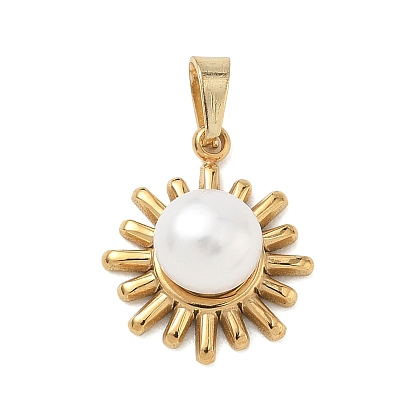 304 Подвески из нержавеющей стали и натурального культивированного пресноводного жемчуга, солнечные чары, с 304 защелкой из нержавеющей стали на поручнях, белые