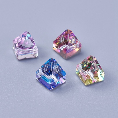 Flat Back K9 Glass Rhinestone Charms, Back Plated, Pyramid, Faceted