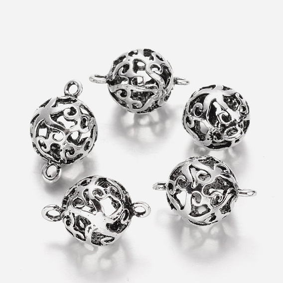 Round with Flower Tibetan Style Alloy Links Connectors, 31x20mm, Hole: 3mm