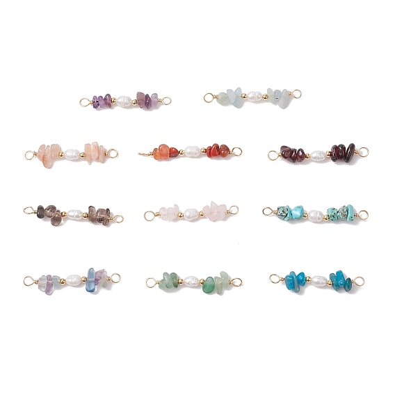 Подвески-шармы с натуральными драгоценными камнями и натуральными культивированными пресноводными жемчужинами в виде рисовых бусин, с латунными двойными петлями, золотые