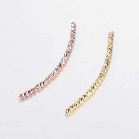 Brass Tube Beads, Long-Lasting Plated, Grooved