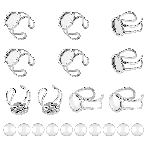 10шт 201 настройки кольца манжеты из нержавеющей стали, лазерная резка, 10 шт. Прозрачные стеклянные кабошоны, прозрачный купол кабошон для изготовления ювелирных изделий в виде камеи