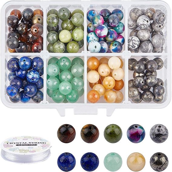 Комплекты ювелирных украшений, с бусинами из натуральных драгоценных камней и эластичной хрустальной нитью, круглые