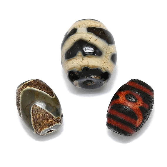 Тибетского стиля бусы дзи, природных бисера агат, баррель, окрашенная и подогревом