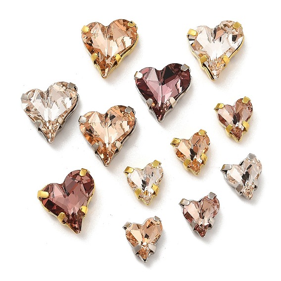 Латунные стеклянные стразы пришивные стразы, сердце, разноцветные