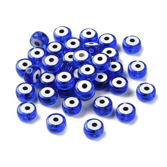 Прозрачные акриловые бусины, плоский круглый с рисунком сглаза