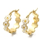 Pendientes de aro de latón con diseño de flores y baño de rejilla, con esmalte, larga duración plateado, sin plomo y el cadmio, real 18 k chapado en oro
