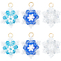 12шт 3цвета стеклянные бусины снежинки подвески, со стеклянными и 304 нержавеющими кольцами для прыжков, реальный 18 k позолоченный, граненые