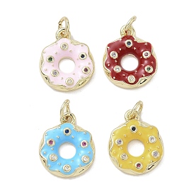 Латунные микро проложить кубического циркония подвески, пончик, с эмалью, стойки покрытие, долговечный, без свинца и без кадмия, реальный 18 k позолоченный, с целью перехода в кольце