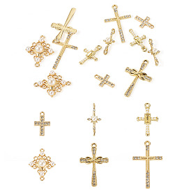 12 шт. 6 стили подвески-крестики из сплава со стразами и пластиковыми жемчужинами и комплекты фурнитуры для звеньев