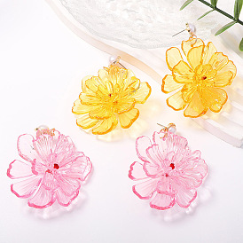 Transparent Acrylic Flower Dangle Earrings, Alloy Imitation Pearl Top Stud Earrings, 304 Stainless Steel Earrings, Golden