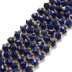 Natural Lapis Lazuli Beads Strands, with Seed Beads, Faceted, Diagonal Cube Beads