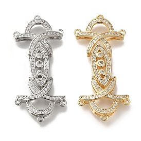 Brass Snap Lock Clasps, Micro Pave Clear Cubic Zirconia