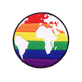 Pride Flag/Rainbow Flag Theme Earth Map Computerized Embroidery Cloth Iron On/Sew On Patches, Costume Accessories, Appliques, Flat Round