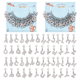 Подвесные маркеры петель с буквами a~z, сплав горный хрусталь вязание крючком застежка-лобстер прелести, маркер с замком и кольцом с подвеской в виде винного бокала