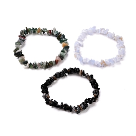 Natural Mixed Stone Chip Beaded Stretch Bracelets for Girl Women
