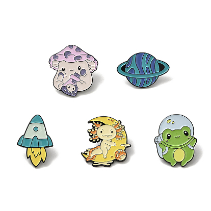 Cartoon Mushroom Frog Rocket Enamel Pin, Electrophoresis Black Zinc Alloy Brooch