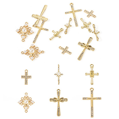 12 шт. 6 стили подвески-крестики из сплава со стразами и пластиковыми жемчужинами и комплекты фурнитуры для звеньев
