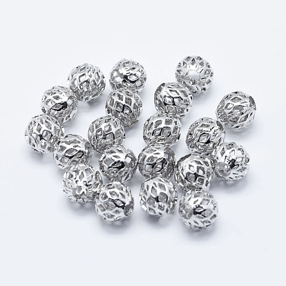 Brass Beads, Long-Lasting Plated, Nickel Free, Hollow, Round