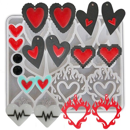 DIY Heart Theme Pendant Silicone Molds, Resin Casting Molds, for UV Resin, Epoxy Resin Jewelry Making