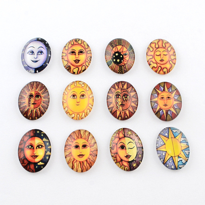 Sun Pattern Glass Oval Flatback Cabochons for DIY Projects