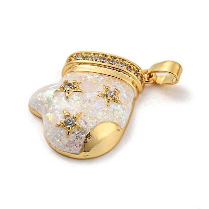 Christmas Brass Micro Pave Cubic Zirconia Pendant, with Synthetic Opal, Christmas Stocking