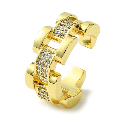 Brass Micro Pave Cubic Zirconia Open Cuff Rings, Cadmium Free & Lead Free, Hollow Rectangle