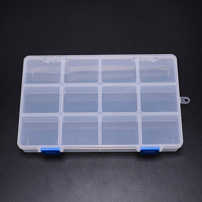Rectangle PP Plastic Bead Storage Container, 12 Compartment Organizer Boxes, with Hinged Lid, for Small Parts, Hardware and Craft