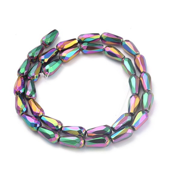 Rainbow Electroplate Non-magnetic Synthetic Hematite Beads Strands, Faceted, Teardrop