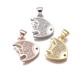 Brass Micro Pave Clear Cubic Zirconia Pendants, Fish