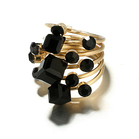 Bold and Edgy Multi-Layered Joint Crystal Black Gemstone Ring
