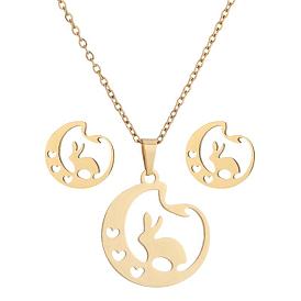 Cute Stainless Steel Animal Necklace with Moon Hollow Love Ear Jewelry.