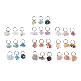 30Pcs 30 Styles Mixed Gemstone Chip Charms, with 304 Stainless Steel Jump Rings