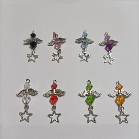 8 pcs 8 couleurs pendentifs en alliage de style acrylique et tibétain transparent, avec épingle à oeil en fer