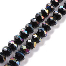 Electroplate Glass Beads Strands, Faceted, Rondelle, Half Rainbow Plated