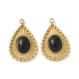 304 подвески из нержавеющей стали, слезинки, с черным агатом, ионное покрытие (ip)