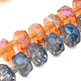 Transparent Electroplate Glass Beads Strands, Full Rainbow Plated, Faceted, Rondelle