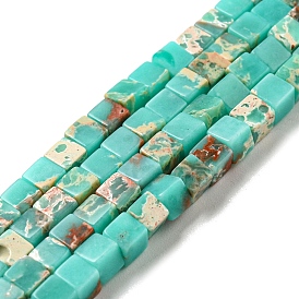 Synthetic Imperial Jasper Beads Strands, Dyed, Cube