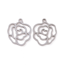 Hollow 201 Stainless Steel Pendants, Rose Charms