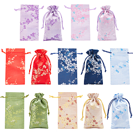 Nbeads 14Pcs 7 Colors Polyester Pouches, Drawstring Bag, Rectangle with Floral Pattern