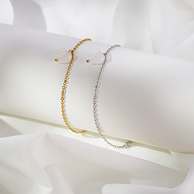 Элегантные стеклянные браслеты с подвесками, браслеты-цепочки из нержавеющей стали для женщин, сердце