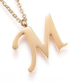304 Stainless Steel Initial Pendant Necklaces, Letter M, with Cable Chains and Lobster Clasp