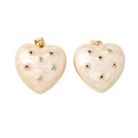 Кулоны с эмалью из латуни с микро паве, красочные кубические циркония, сердце, без кадмия и без свинца, долговечный, стойки покрытие