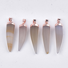 Natural Agate Pointed Pendant, with Iron Findings, Bullet