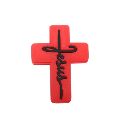Cross with Word Jesus Food Grade Silicone Beads, Silicone Teething Beads
